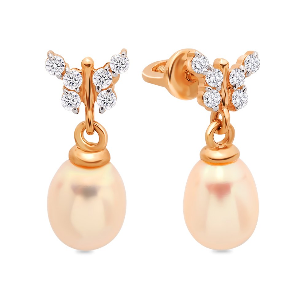

Серьги подвески из красного золота 585Gold 202006557, жемчуг/фианит, 202006557