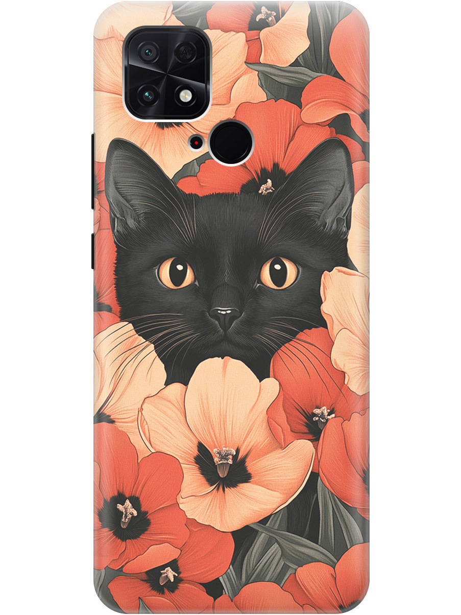

Силиконовый чехол на Xiaomi Poco C40 с принтом "Котик в маках", Прозрачный;черный;красный, 740187912