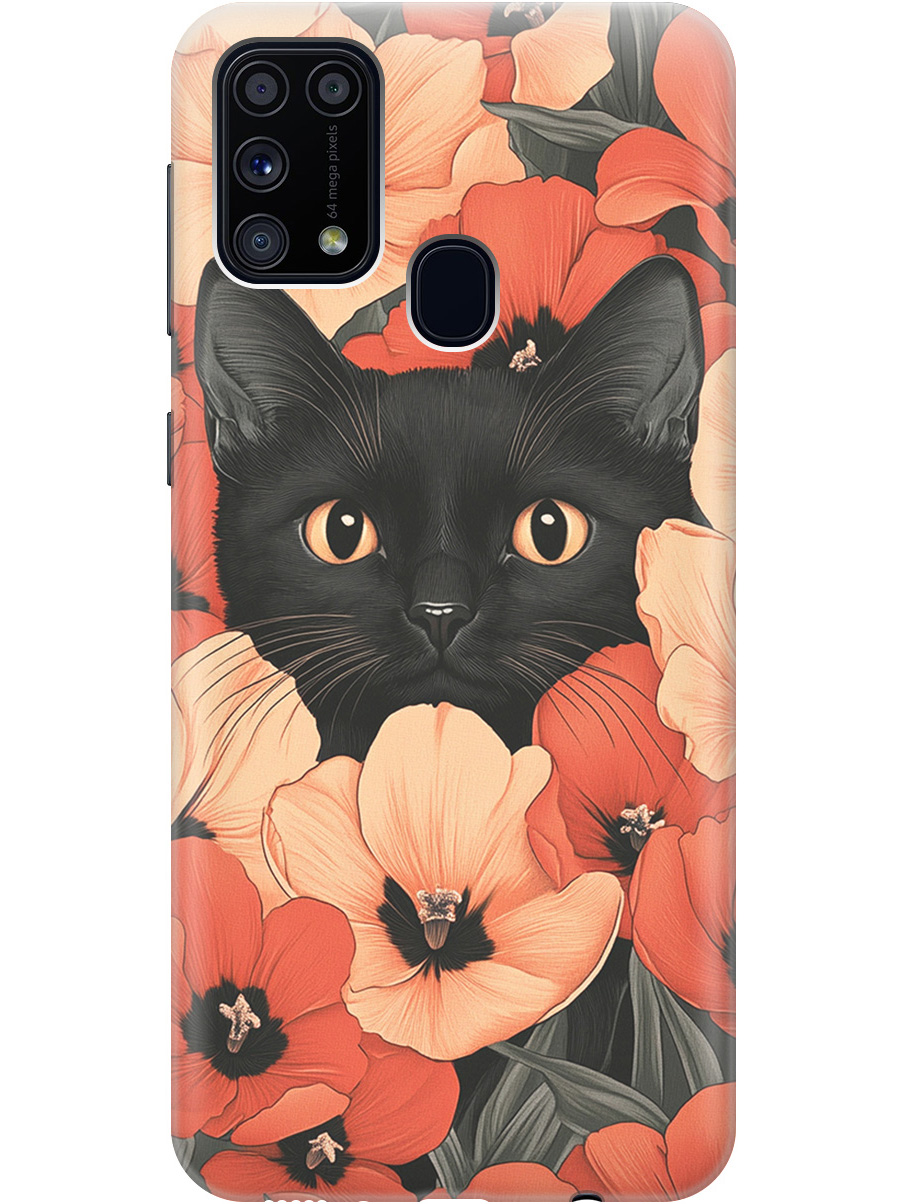 

Силиконовый чехол на Samsung Galaxy M31 с принтом "Котик в маках", Прозрачный;черный;красный, 722999212