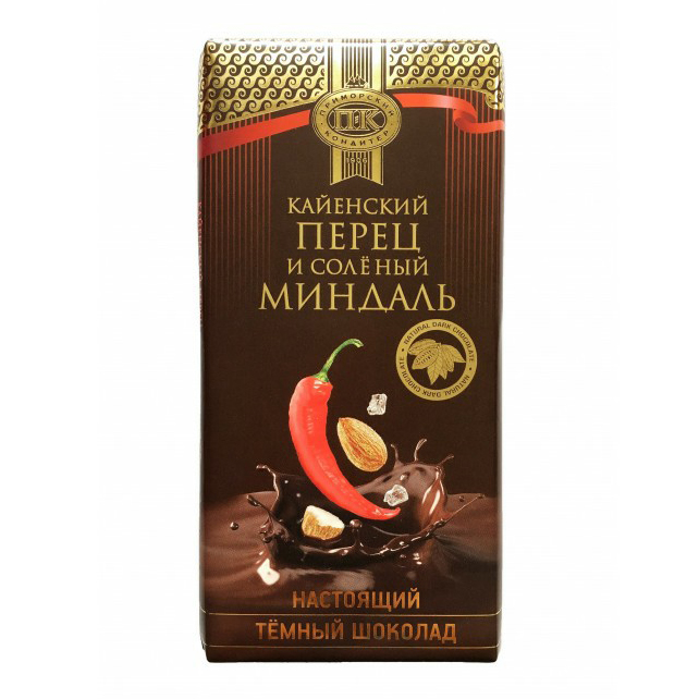 Плитка Приморский кондитер темная с кайенским перцем и соленым миндалем 100 г