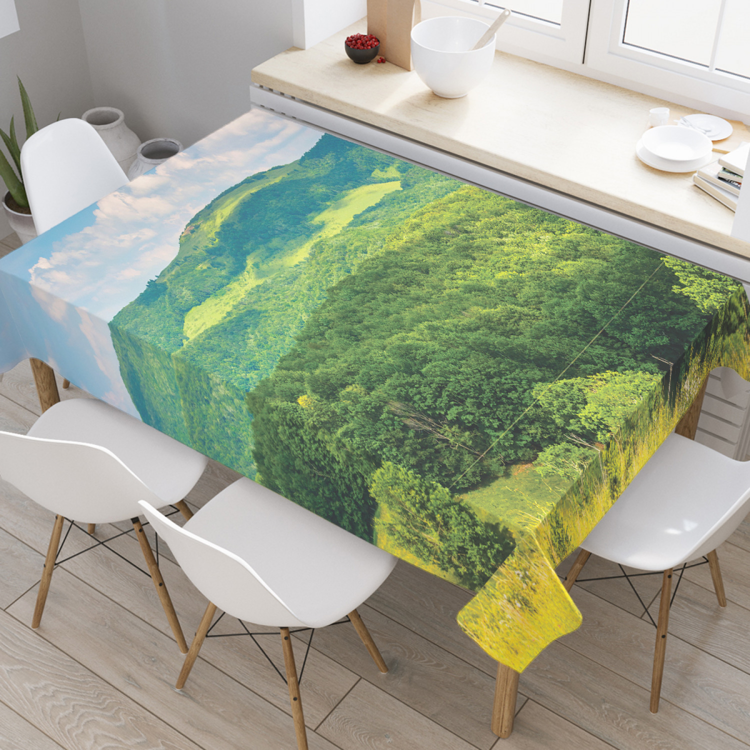 

Скатерть прямоугольная JoyArty "Весенние холмы" из оксфорда, 180x145 см, Зеленый, Весенние холмы
