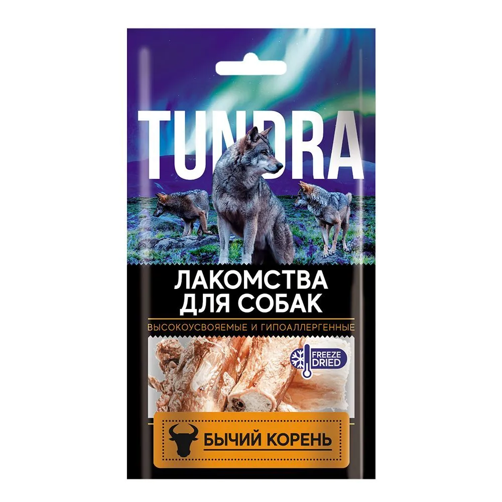 

Лакомство для собак TUNDRA Корень резаный бычий 70г