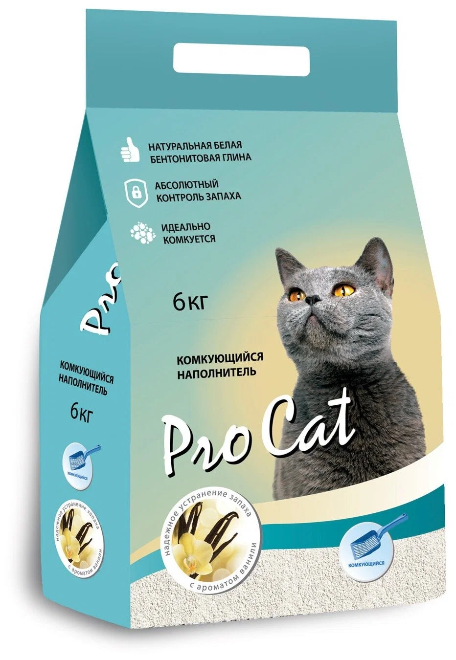 Наполнитель для кошачьего туалета PRO CAT Vanilla комкующийся из экстра белой глины 6кг