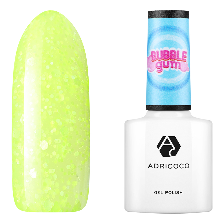 Гель-лак Adricoco Bubble gum с цветной неоновой слюдой №05 кислотный лимон 8 мл