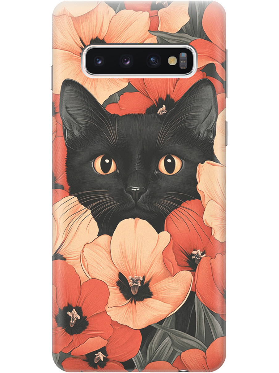

Силиконовый чехол на Samsung Galaxy S10 с принтом "Котик в маках", Прозрачный;черный;красный, 720461312