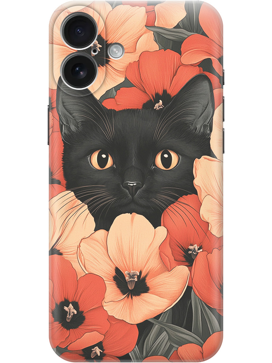 

Силиконовый чехол на Apple iPhone 16 Plus с принтом "Котик в маках", Прозрачный;черный;красный, 785197112