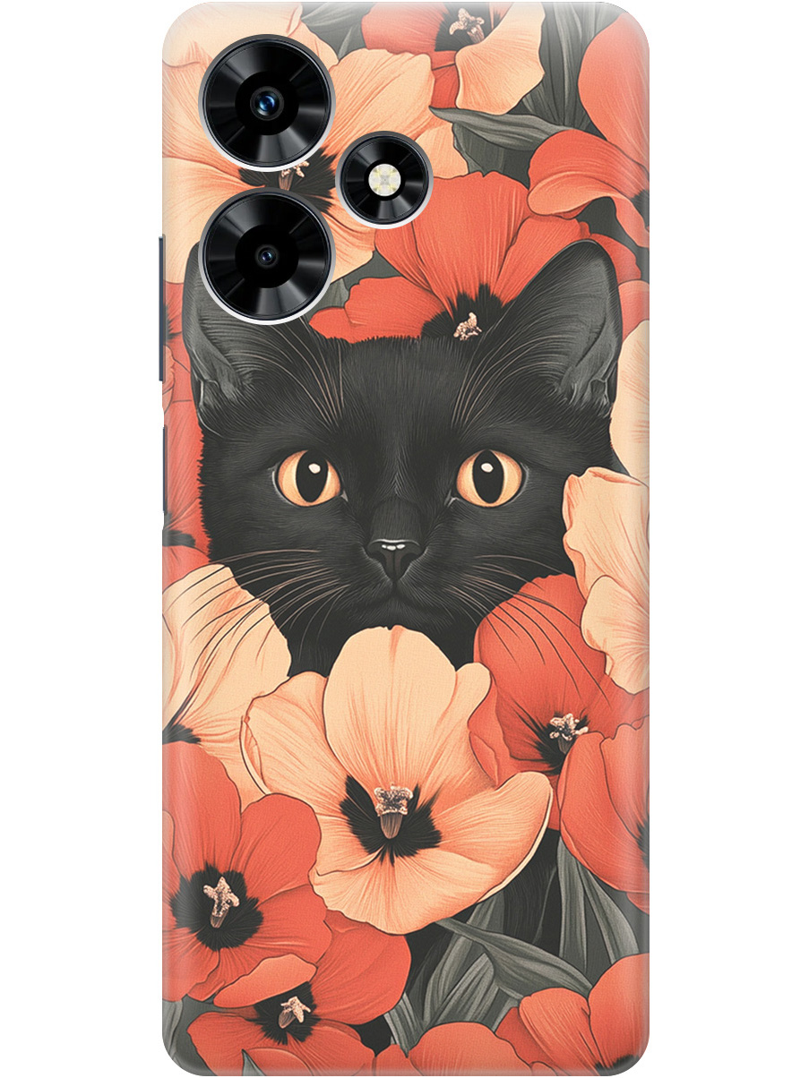 

Силиконовый чехол на Infinix Hot 30 с принтом "Котик в маках", Прозрачный;черный;красный, 773940112