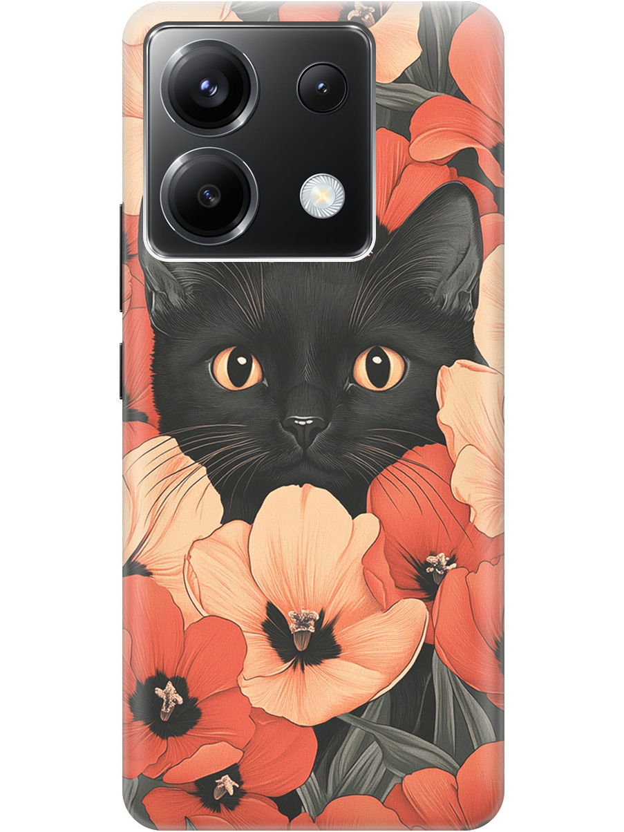 

Силиконовый чехол на Xiaomi Redmi Note 13 Pro 5G, Poco X6 5G с принтом "Котик в маках", Прозрачный;черный;красный, 779827912
