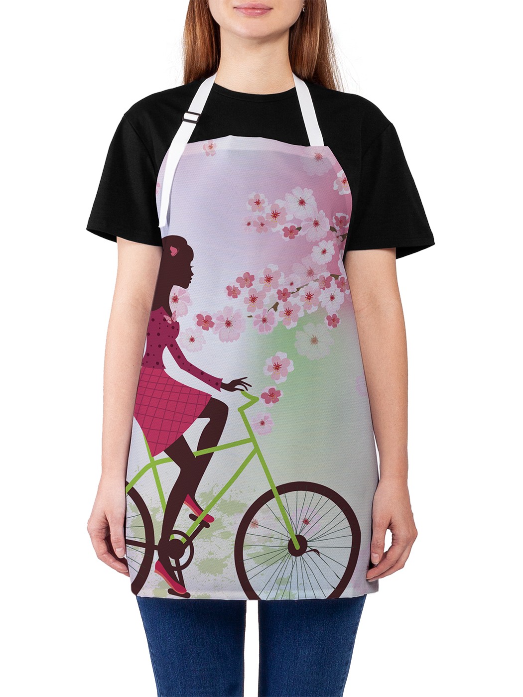 фото Фартук женский joyarty для готовки "велосипедная прогулка в платье", универсальный размер