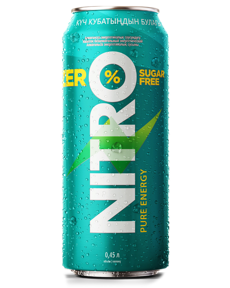 Энергетический напиток NITRO ZERO без сахара со стевией, 0,45 л