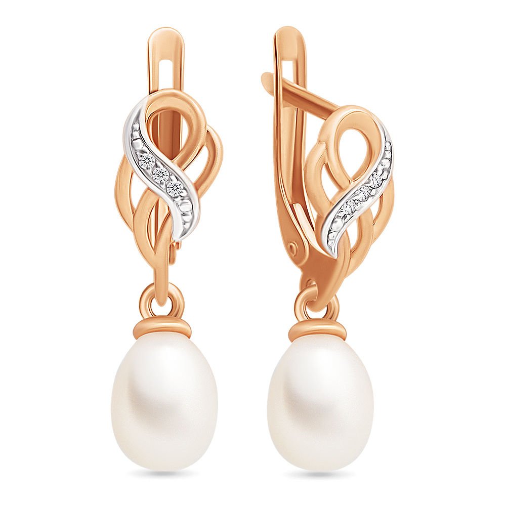 

Серьги из красного золота с жемчугом, фианитом 585Gold 202006030, 202006030