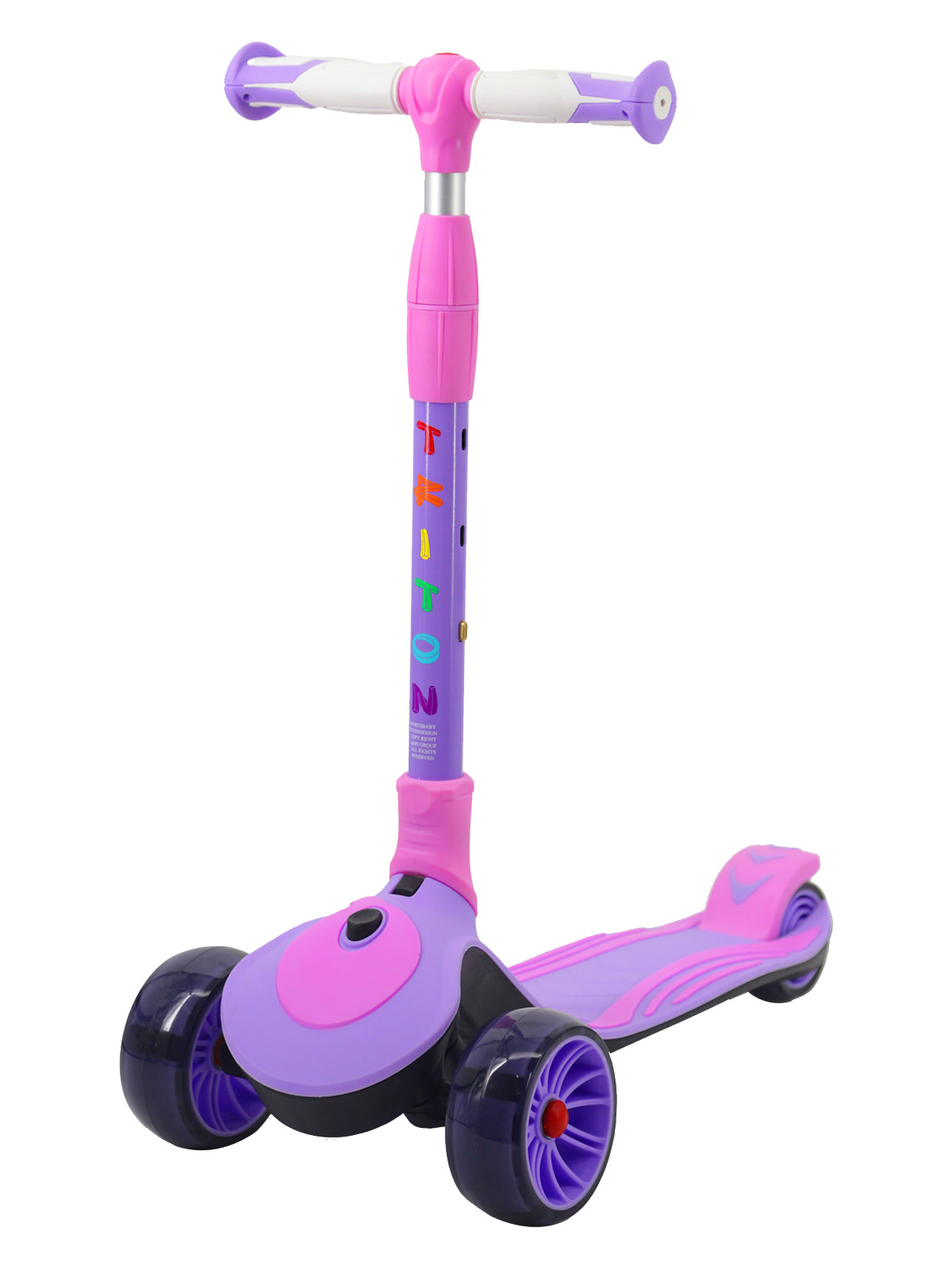 Детский трехколесный самокат MS-947 Triton со светящимися колесами розово-фиолетовый ролик для йоги sportex полнотелый 2 х ный 30х15см pef30 2 розово фиолетовый b34490