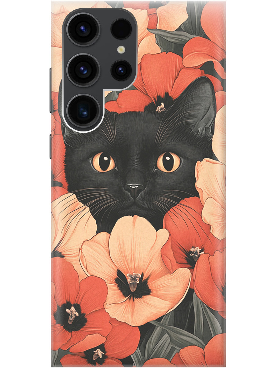 

Силиконовый чехол на Samsung Galaxy S23 Ultra с принтом "Котик в маках", Прозрачный;черный;красный, 767959412