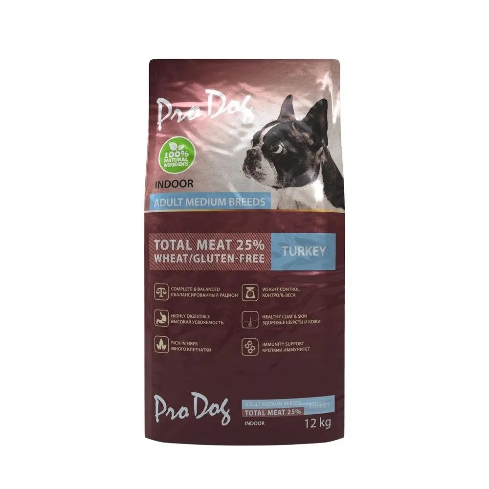 Корм для собак PRO DOG для средних пород для поддержания веса, индейка 12кг