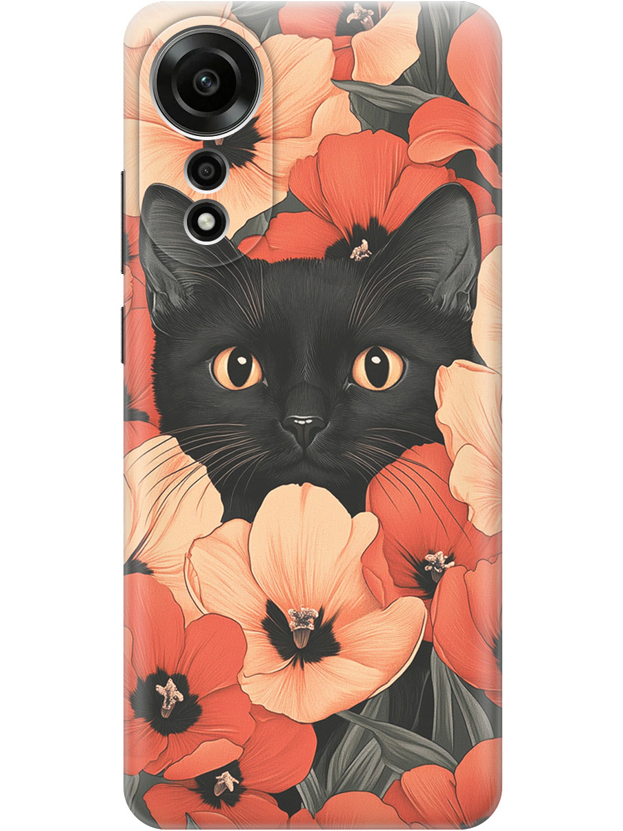 

Силиконовый чехол на Oppo A78 4G с принтом "Котик в маках", Прозрачный;черный;красный, 782630012