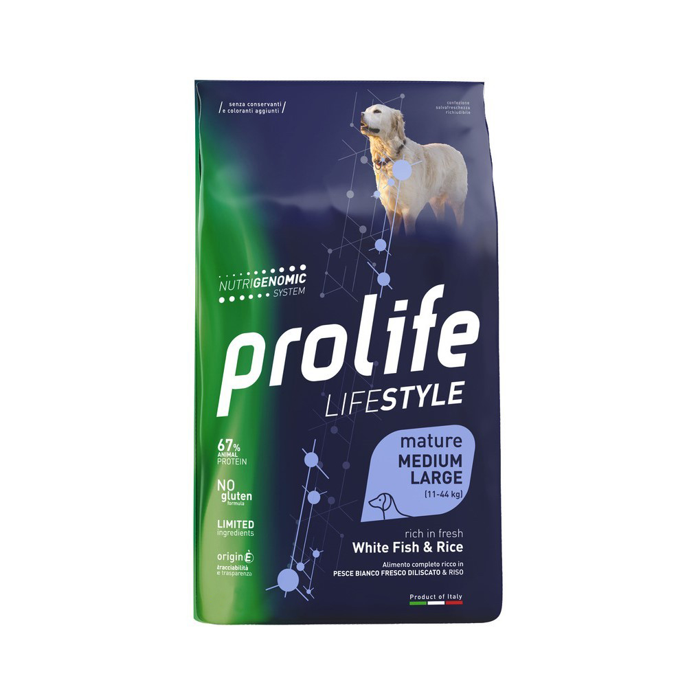 

Сухой корм для собак PROLIFE, для средних и крупных пород, белая рыба, рис, 12кг