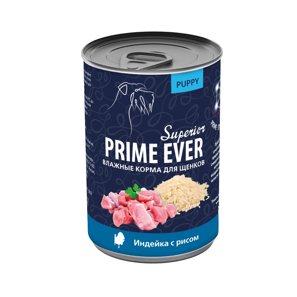 Влажный корм для щенков PRIME EVER Superior индейка с рисом 12 шт по 400 г