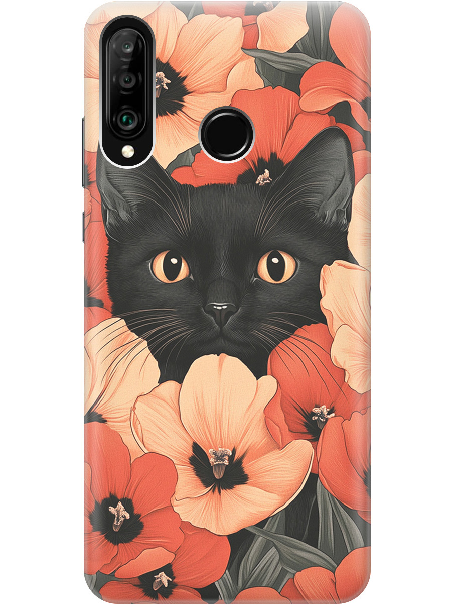 

Силиконовый чехол на Honor 20 Lite/20s, Huawei P30 Lite с принтом "Котик в маках", Прозрачный;черный;красный, 720772012