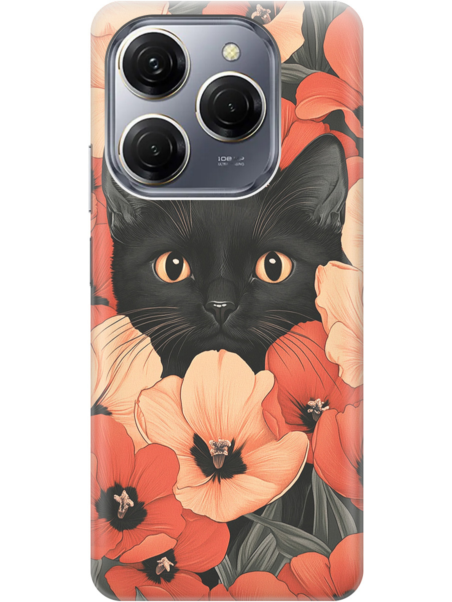 

Силиконовый чехол на Tecno Spark 20 Pro с принтом "Котик в маках", Прозрачный;черный;красный, 779829012