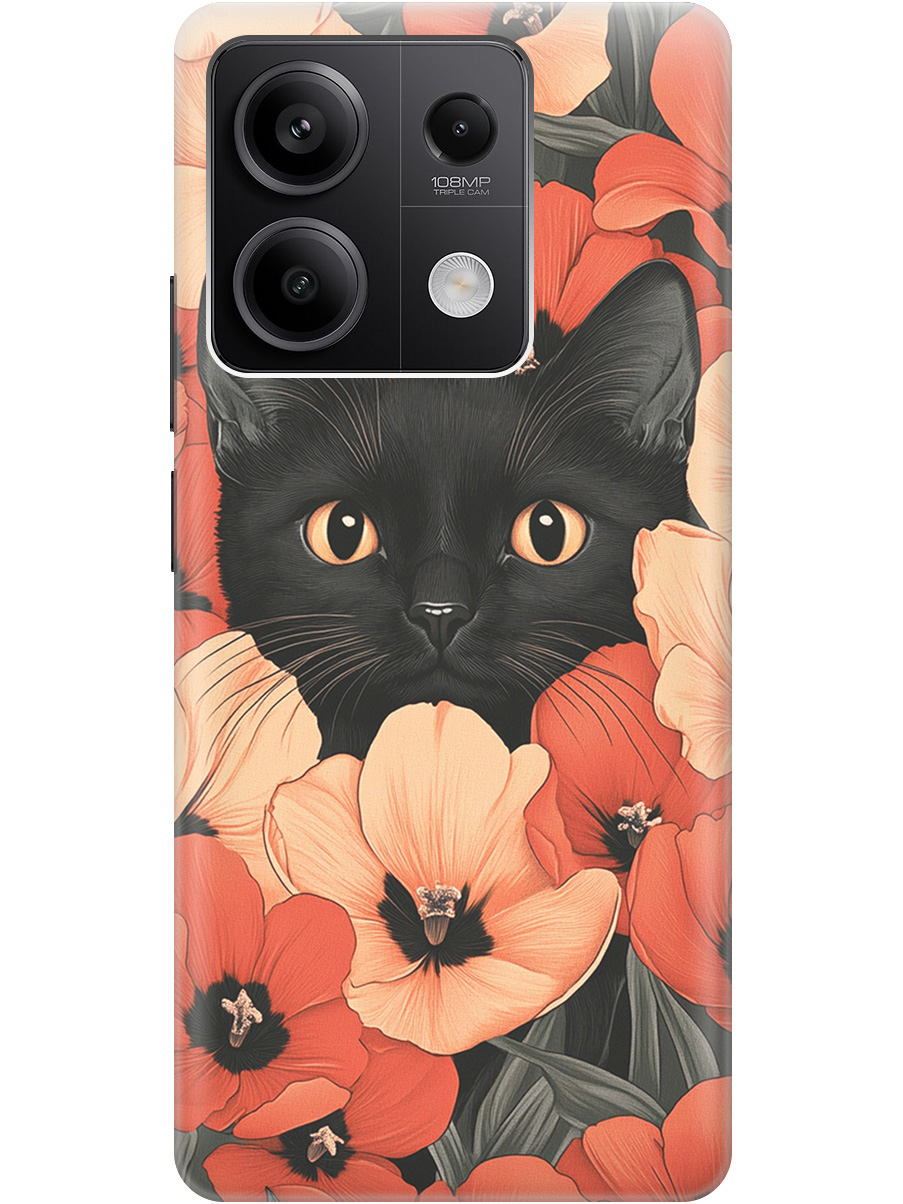 

Силиконовый чехол на Xiaomi Redmi Note 13 5g с принтом "Котик в маках", Прозрачный;черный;красный, 776587012