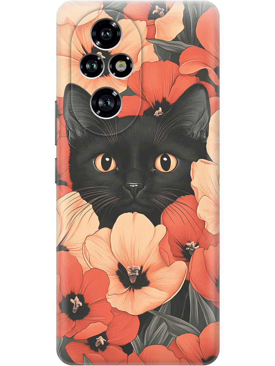 

Силиконовый чехол на Honor 200 pro с принтом "Котик в маках", Прозрачный;черный;красный, 783979612