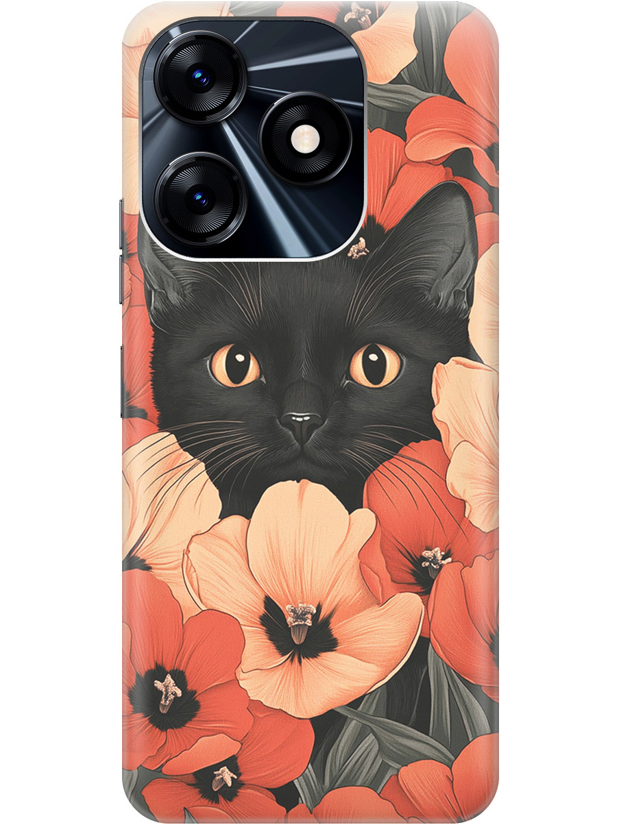 

Силиконовый чехол на Tecno Spark 10 / 10C с принтом "Котик в маках", Прозрачный;черный;красный, 769297812