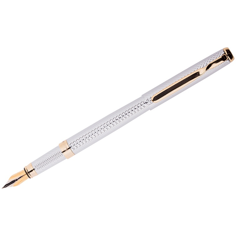 Перьевая ручка Delucci Celeste черная 08 мм цвет корпуса-серебро подарочный футляр