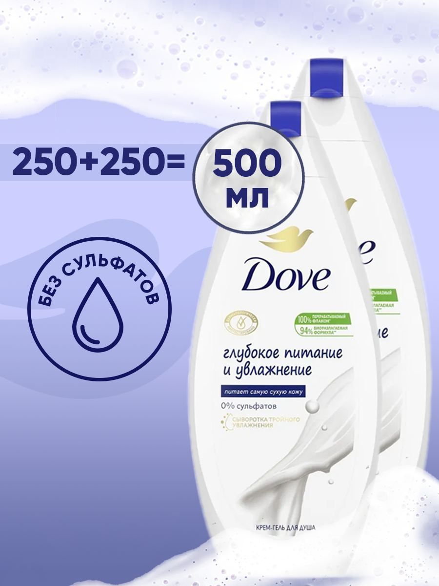 Крем-гель для душа Dove, глубокое питание и увлажнение, 250 мл х 2 шт. ecolatier крем для рук и тела sos глубокое питание марула орех кукуи