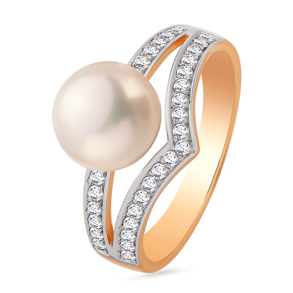 

Кольцо женское из красного золота с жемчугом, фианитом 585Gold 201011217, р. 17, 201011217