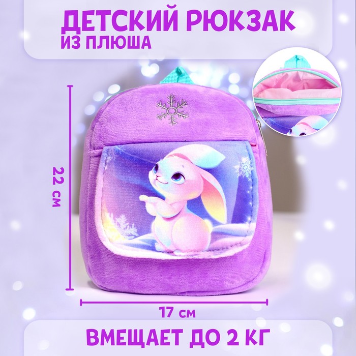

Рюкзак детский плюшевый Зайка и снежинка с карманом, 22×17 см, 7790629