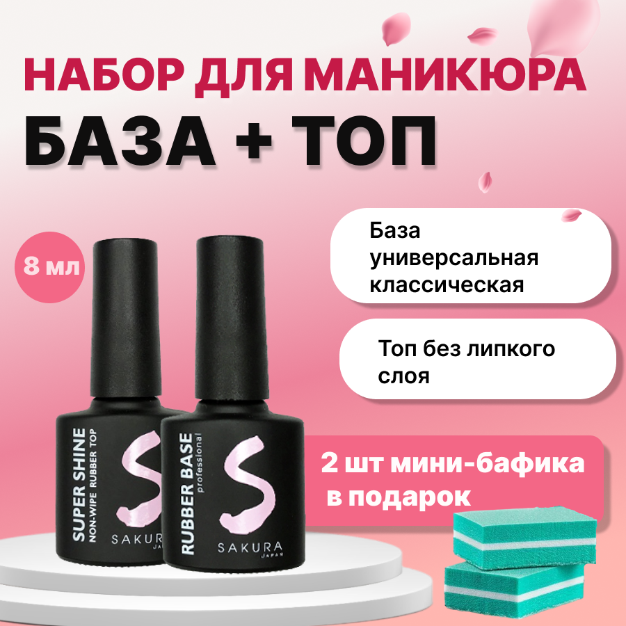 Набор Sakura топ Super Shine и база Rubber Base 8мл