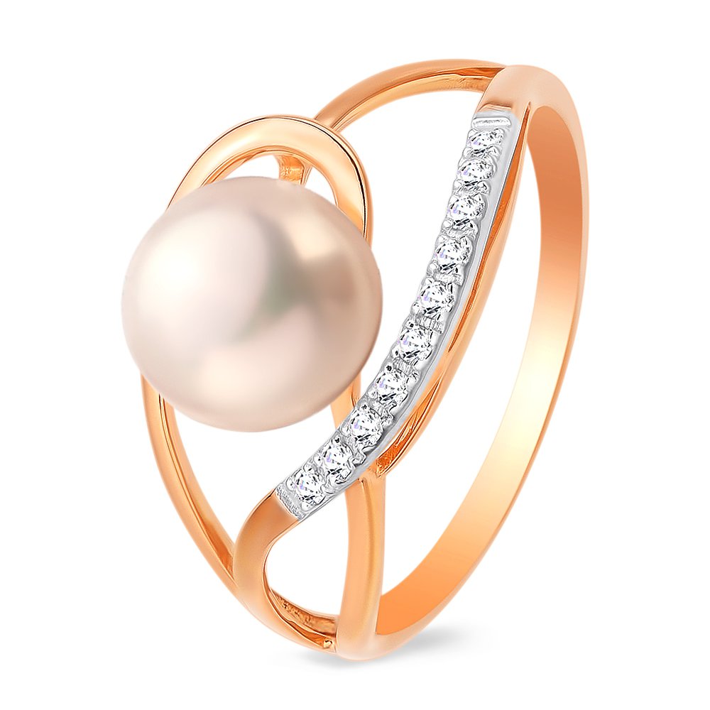 

Кольцо женское из красного золота с жемчугом, фианитом 585Gold 201011190, р. 19, 201011190