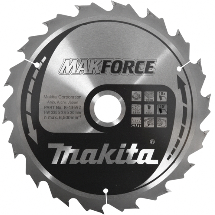 фото Пильный диск makita для дерева makforce, 235x30x2.6/1.6x18t, b-43692
