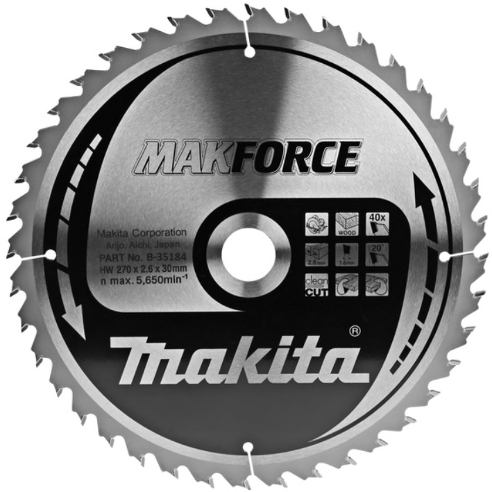 фото Пильный диск makita для дерева makforce, 270x30x2.6/1.6x40t, b-35184