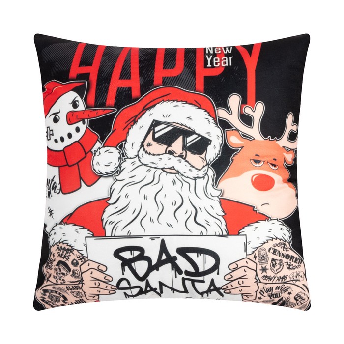 

Подушка новогодняя Этель «Bad Santa», 40*40 см, 100% п/э, велюр, Черный;красный