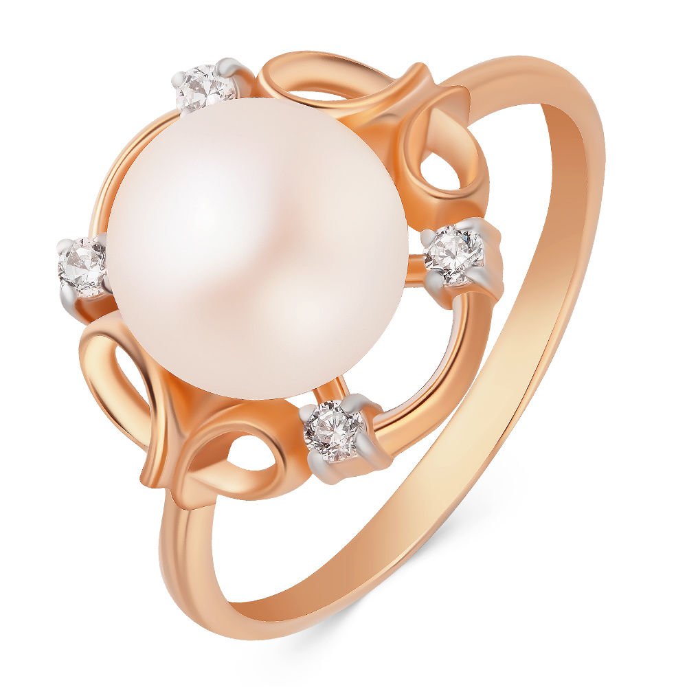 

Кольцо женское из красного золота с жемчугом, фианитом 585Gold 201007769, р. 20, 201007769