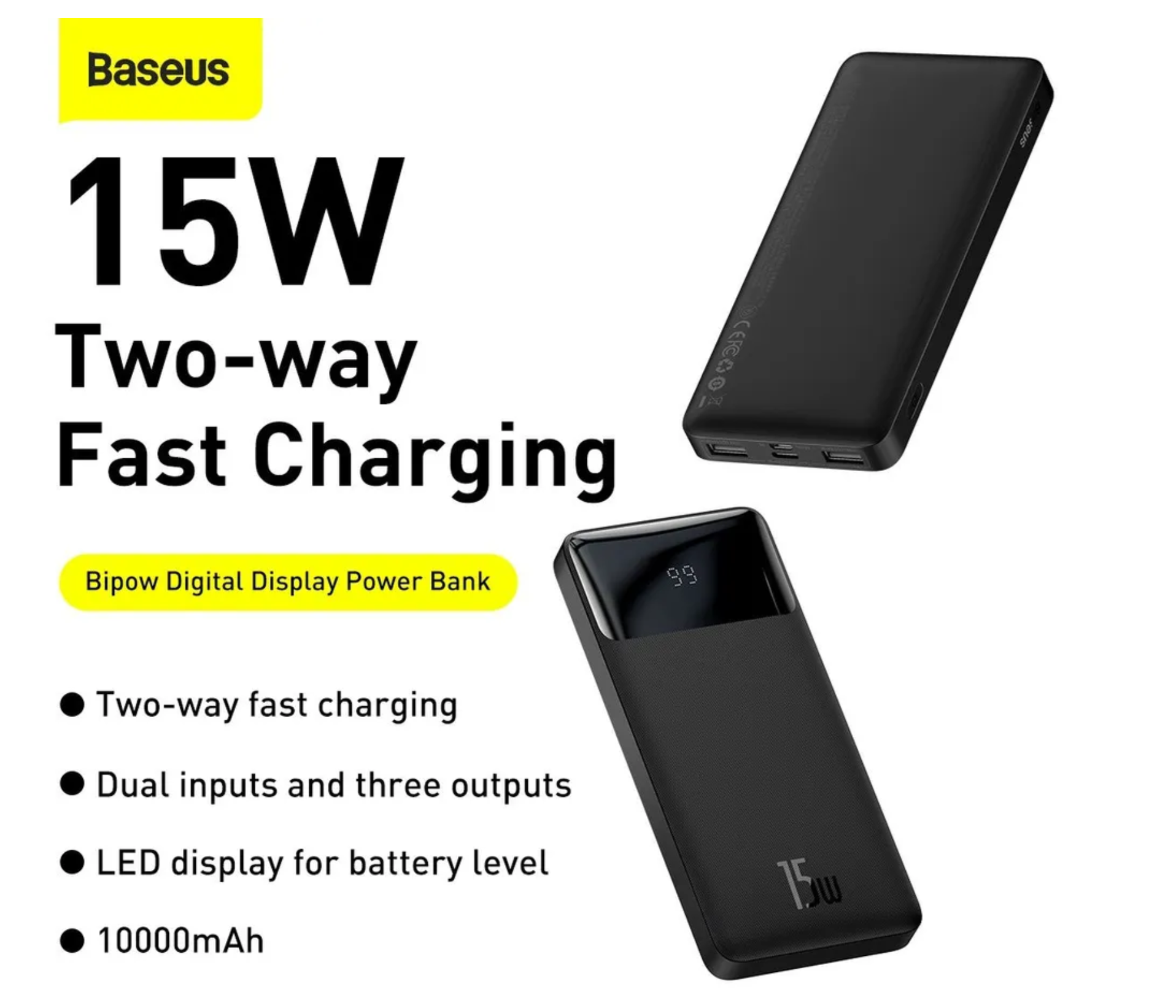 

Внешний аккумулятор Baseus Bipow Digital Display 15W, 10000 mAh (PPDML-I01) черный, (PPDML-I01)