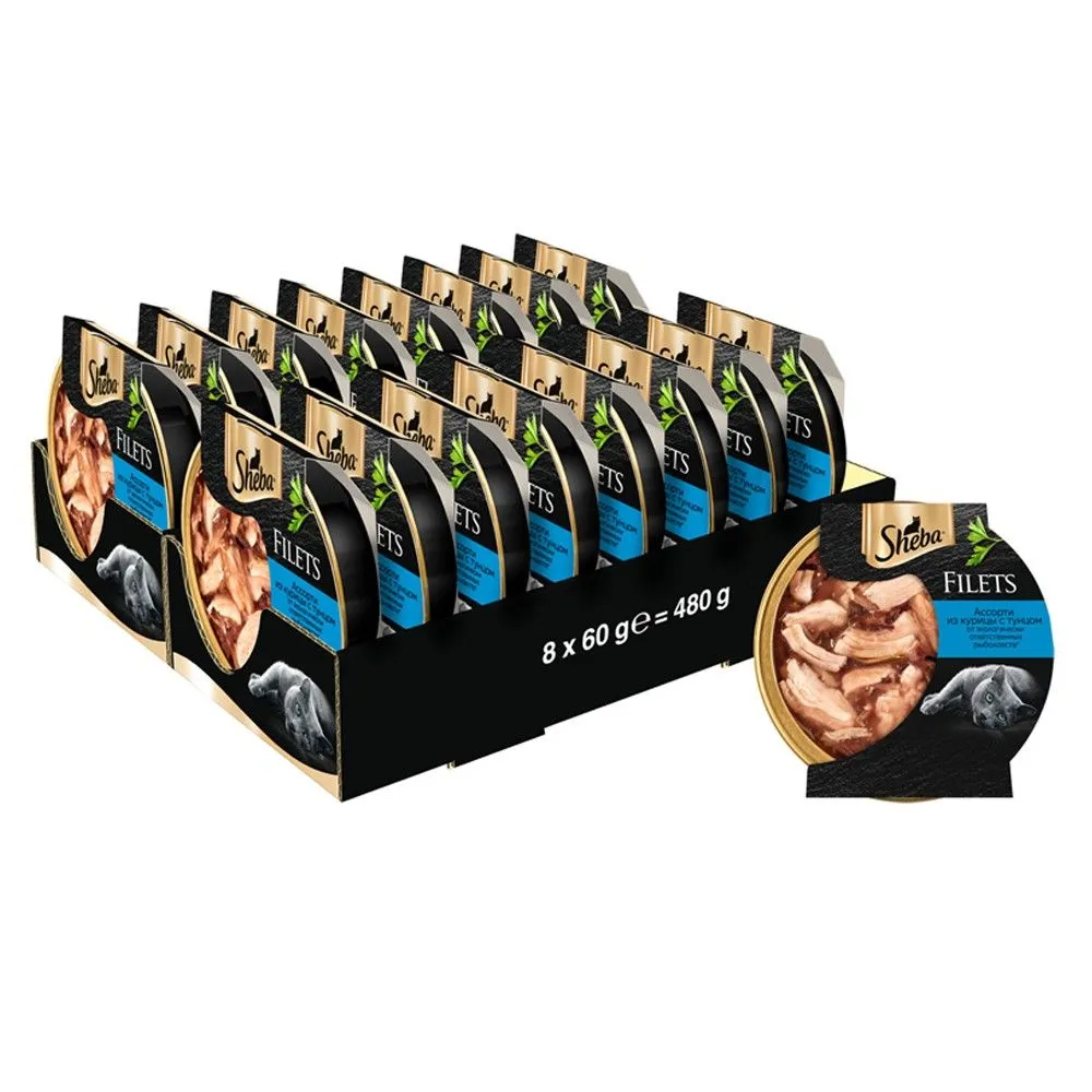 

Корм для кошек SHEBA Ассорти из курицы и тунца банка 60г - 16 шт