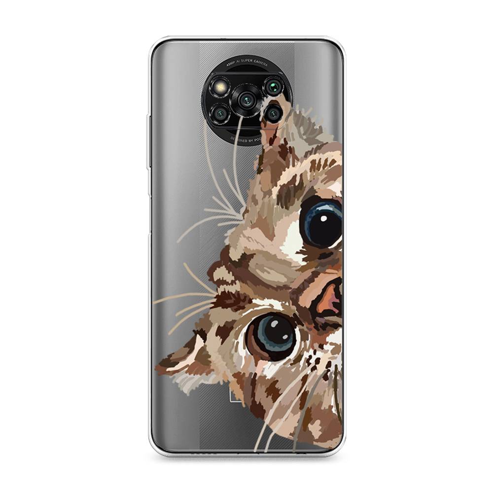 

Чехол на Xiaomi Poco X3 "Любопытный кот", Коричневый;синий;черный, 310650-1