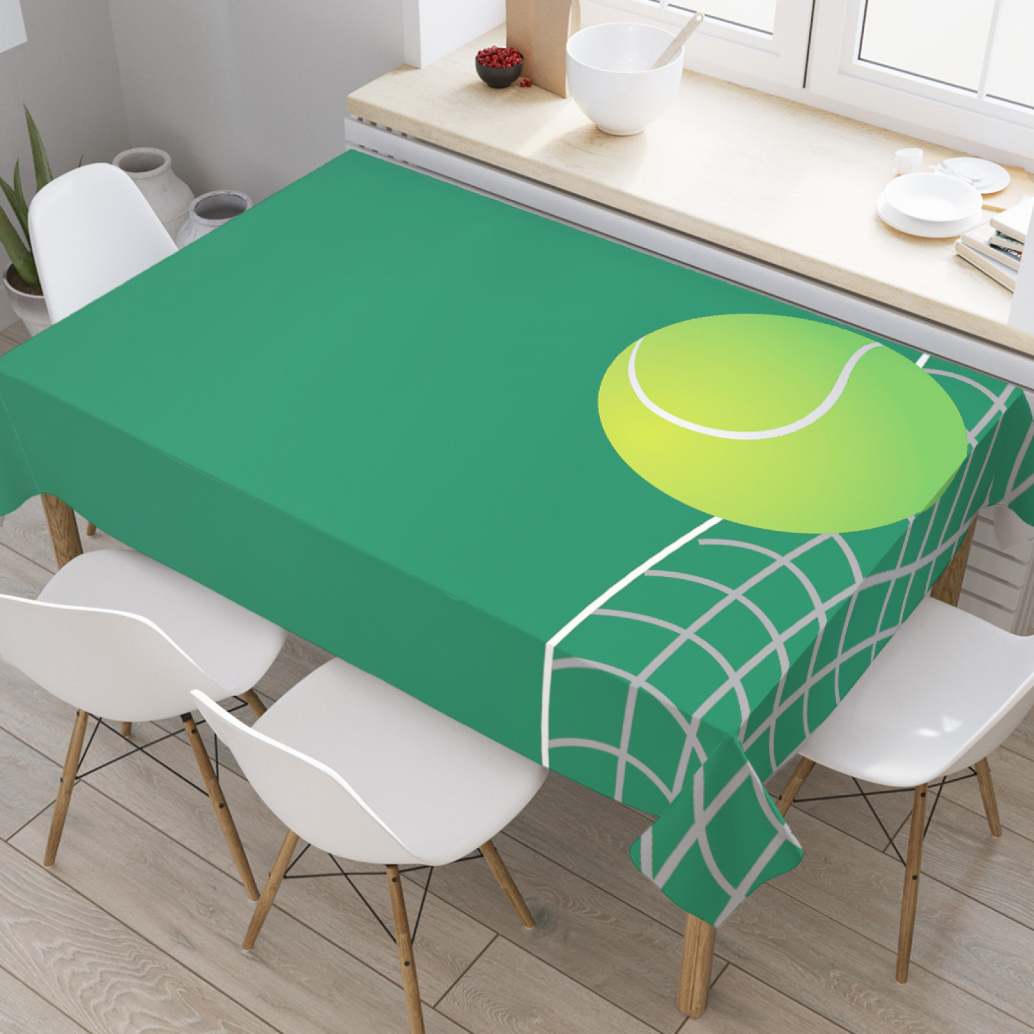 фото Скатерть прямоугольная на кухонный стол joyarty "теннисный мяч" из оксфорда, 180x145 см
