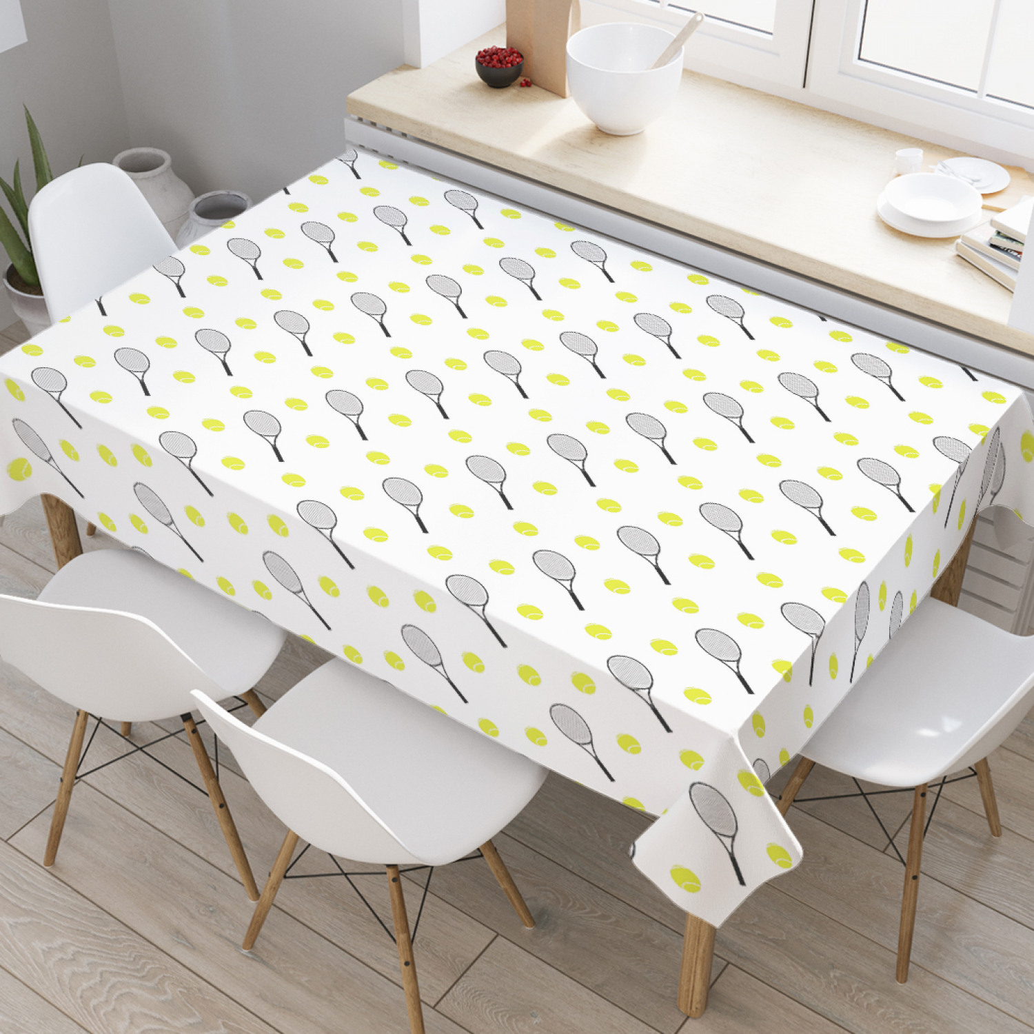 

Скатерть прямоугольная JoyArty "Ракетка и мяч" из оксфорда, 180x145 см, Белый, Ракетка и мяч