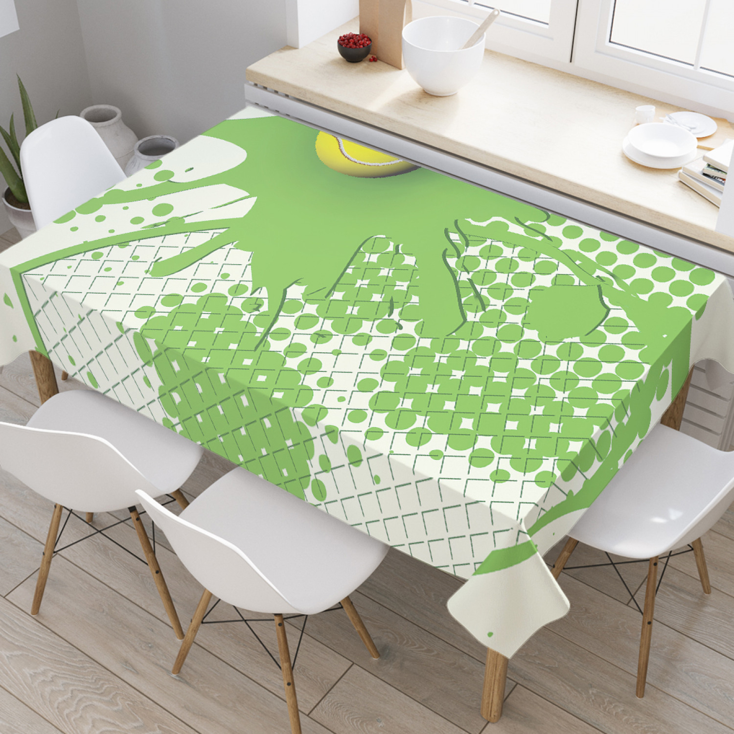 

Скатерть прямоугольная JoyArty "Элементы ракетки" из оксфорда, 180x145 см, Зеленый, Элементы ракетки