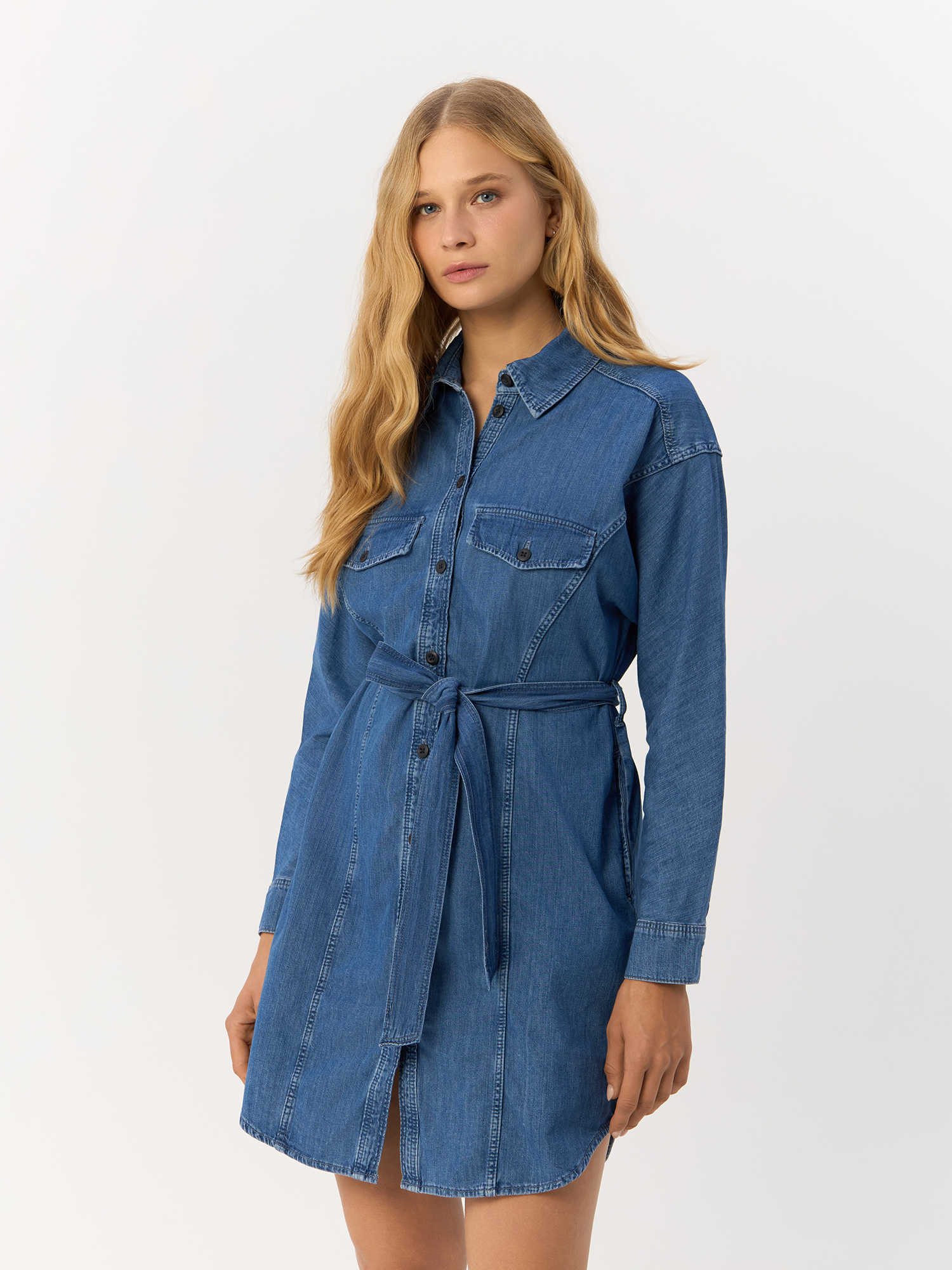 

Платье H&M для женщин, джинсовое, синее, размер L, 921031002, Синий, 921031002