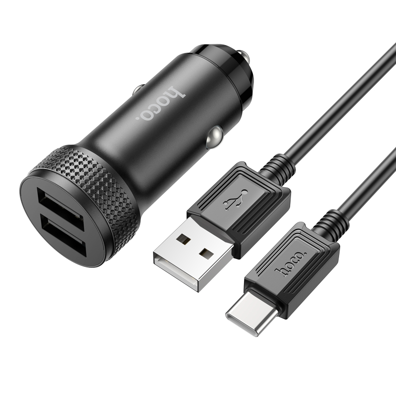 Автомобильное зарядное устройство Hoco Z49 2USB 2.4A для Type-C Black Z49a