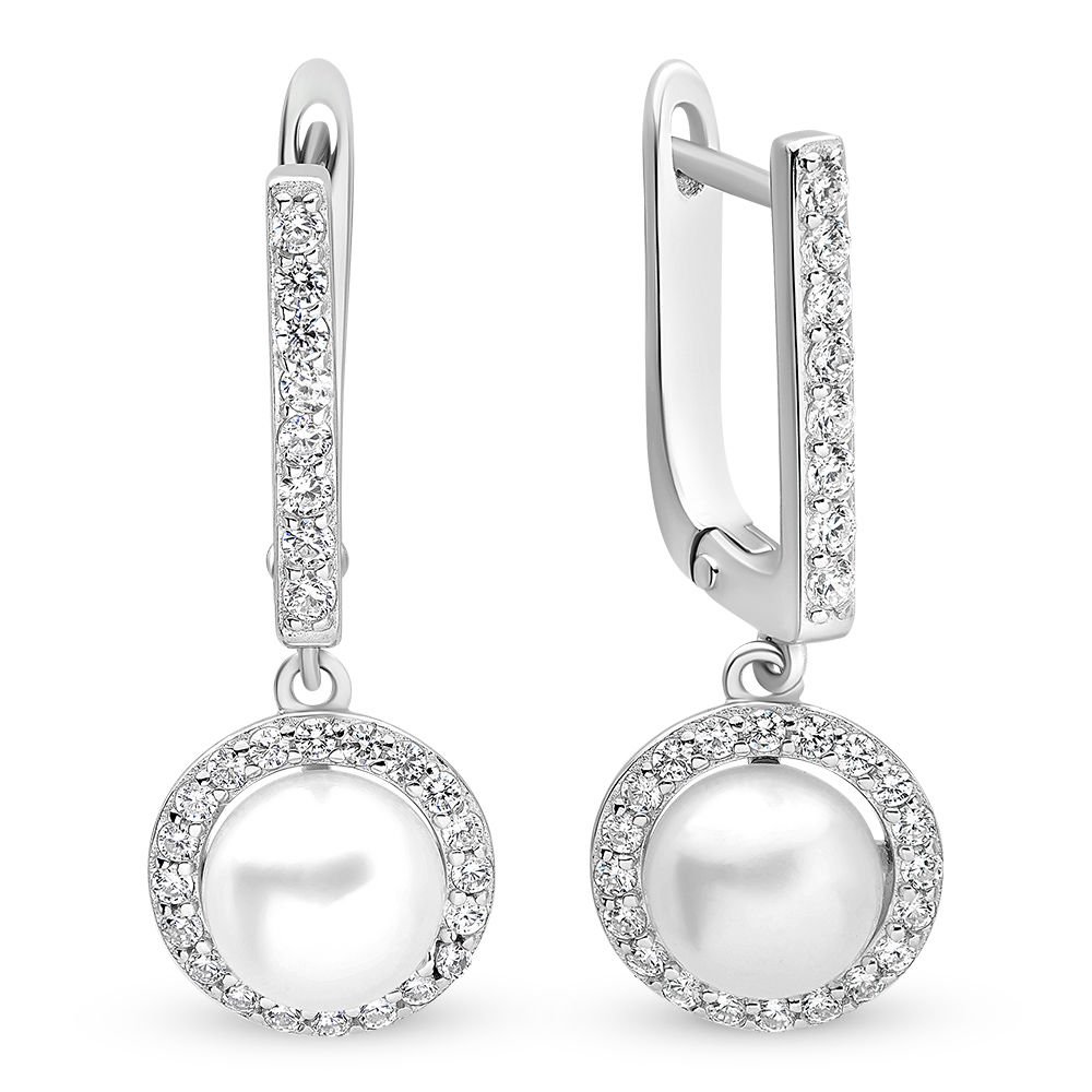 

Серьги подвески из серебра 585Gold 702007312, жемчуг искусственный/фианит, 702007312