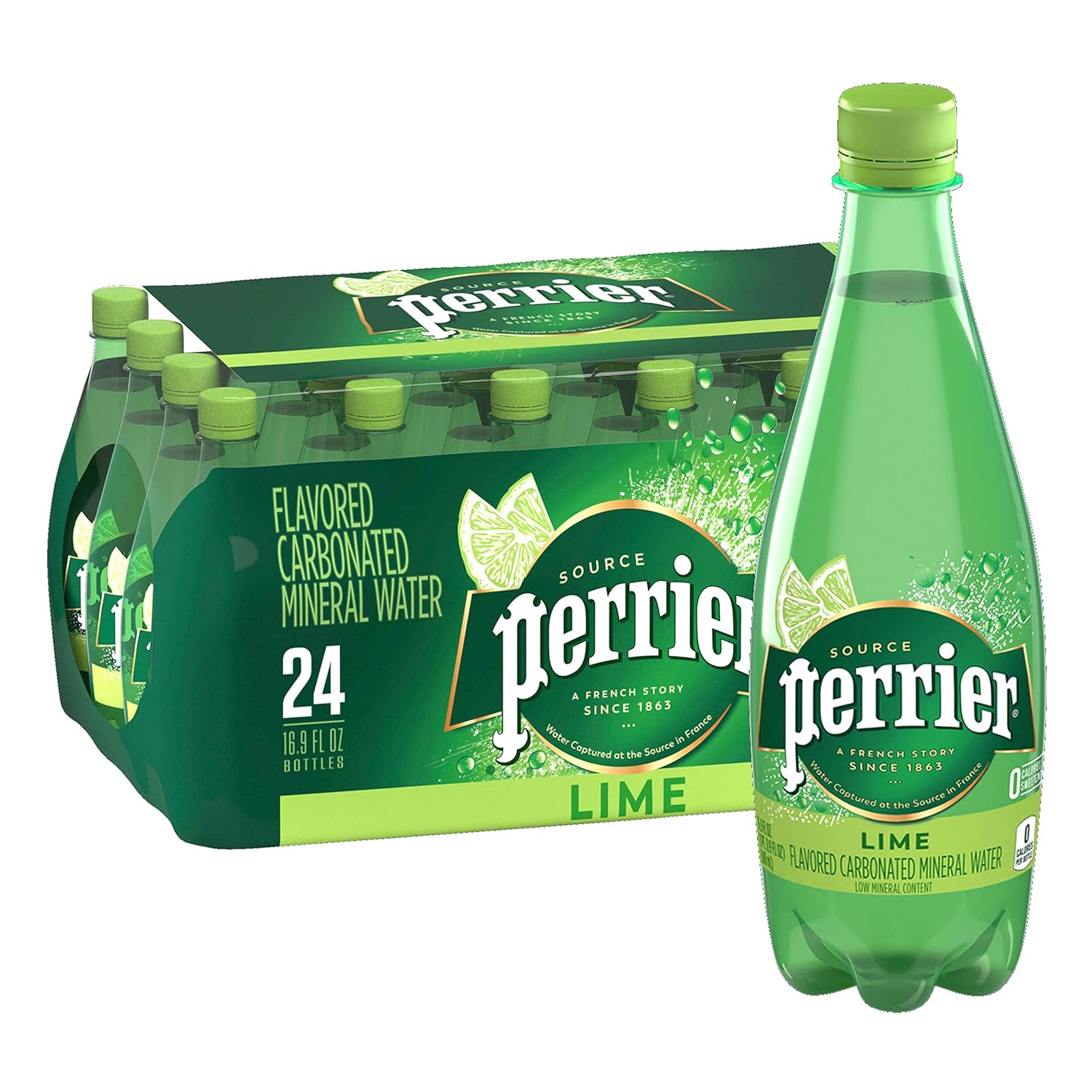 Вода минеральная Perrier со вкусом Лайма 0,5 л х 24 бутылки, газ пэт