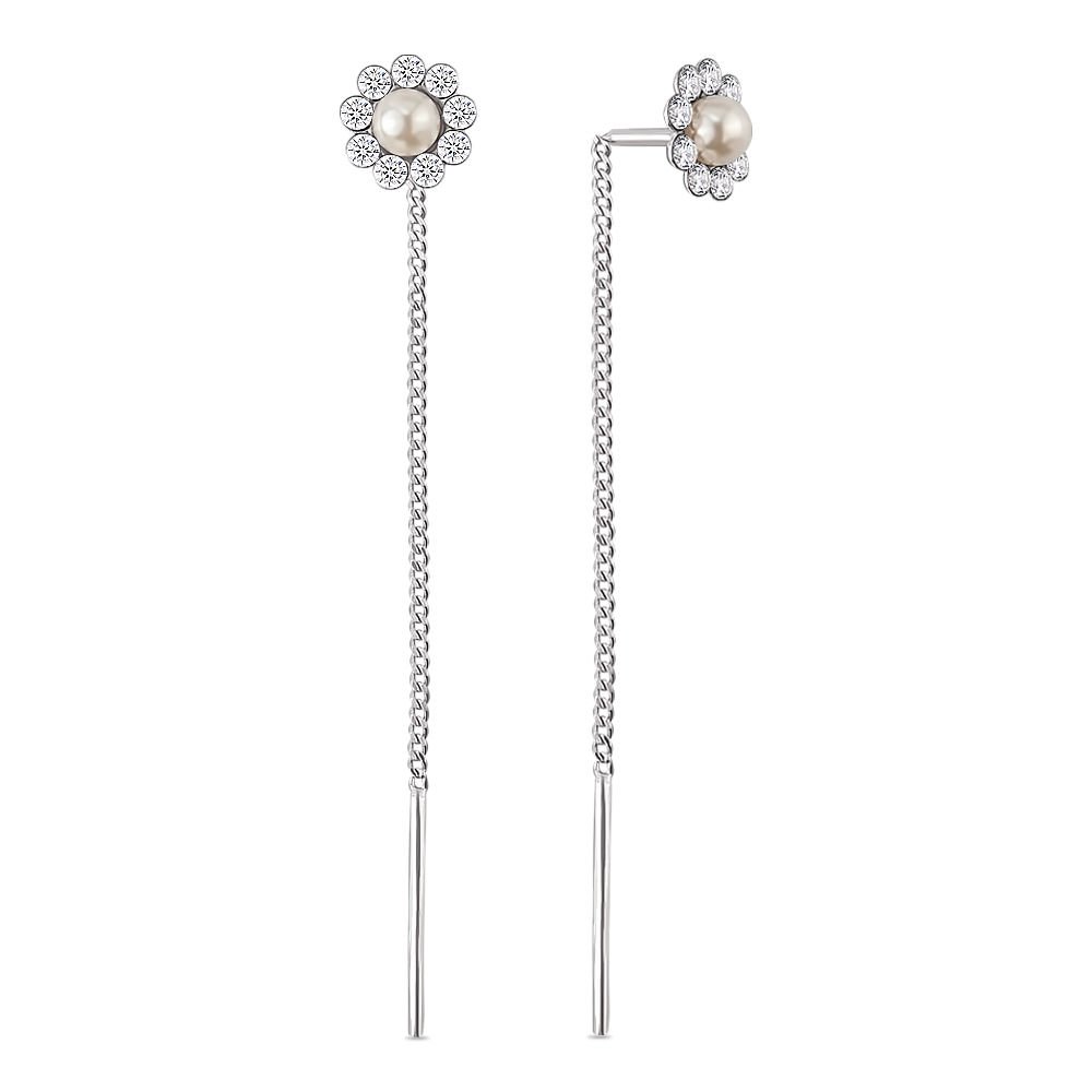 

Серьги продевки из серебра 585Gold 702005436, жемчуг искусственный, 702005436