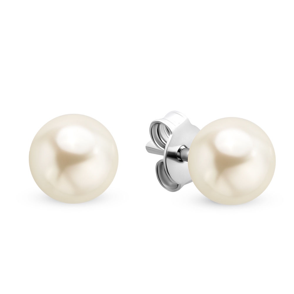 

Серьги пусеты из серебра 585Gold 702005486, жемчуг искусственный, 702005486