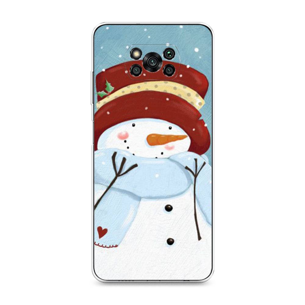 

Чехол на Xiaomi Poco X3 "Застенчивый снеговик", Голубой;белый;красный, 310650-5