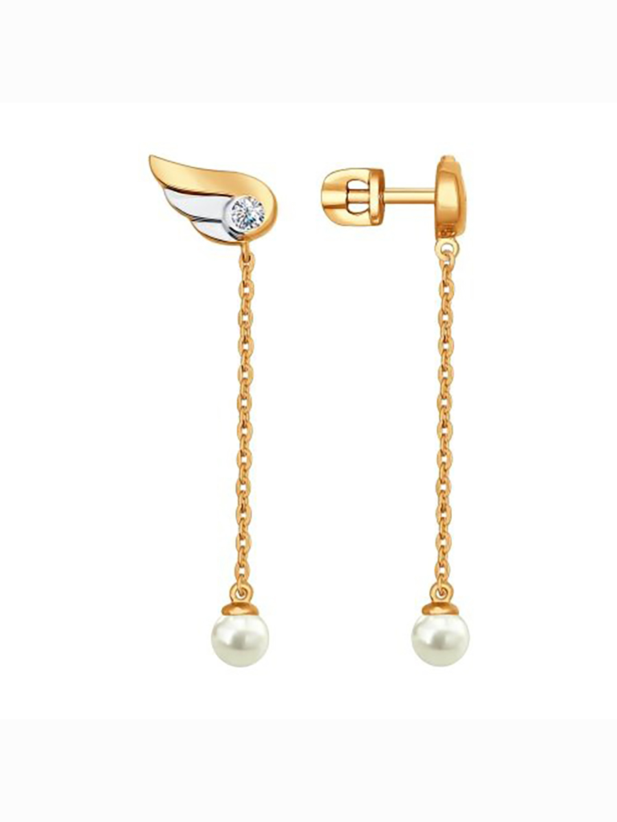

Серьги подвески из серебра 585Gold 702009104, жемчуг искусственный, 702009104